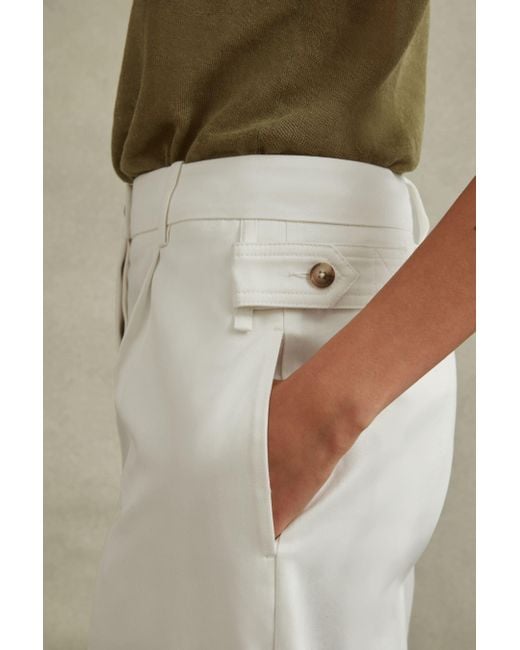 Reiss Natural Harper - White Cotton Wide Leg Suit Trousers
