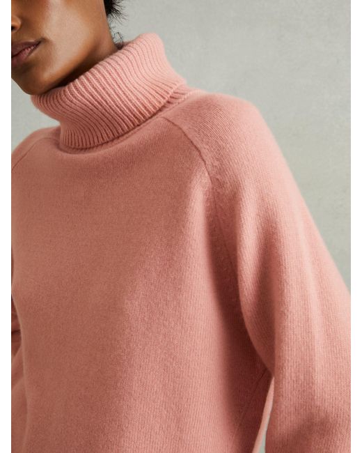 Reiss Pink Wool-Cashmere Roll-Neck Jumper