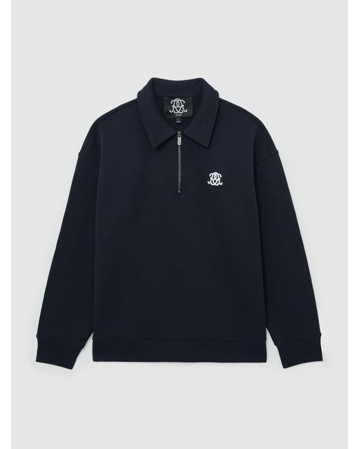 Reiss Blue Monogram Relaxed Half-Zip Sweatshirt for men