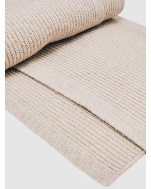 Reiss Natural Chesterfield - Light Oatmeal Melange Merino Wool Rib-knit Scarf, One for men