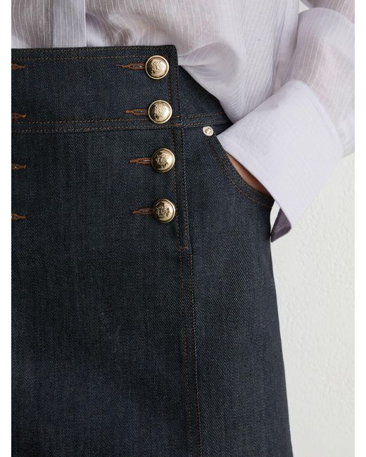 Reiss Skylar - Dark Blue Button-detail Denim Mini Skirt, Us 14