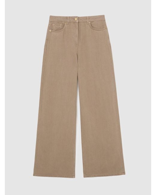 Reiss Natural Taupe Neutral Carmen Petite Lyocell-Linen Wide-Leg Trousers