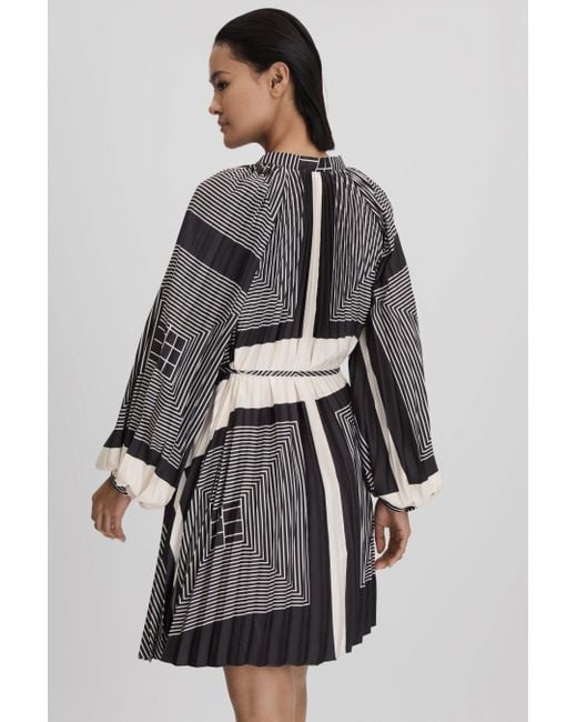 Reiss Multicolor Bay - Black/white Printed Pleated Mini Dress