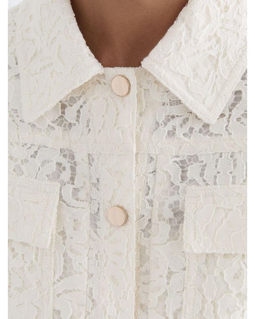 Reiss Natural Lori - White Collared Lace Press-stud Jacket, Us 10