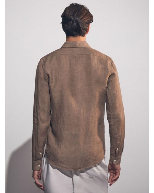 Reiss Queens Linen Button Through Shirtxs in Brown für Herren