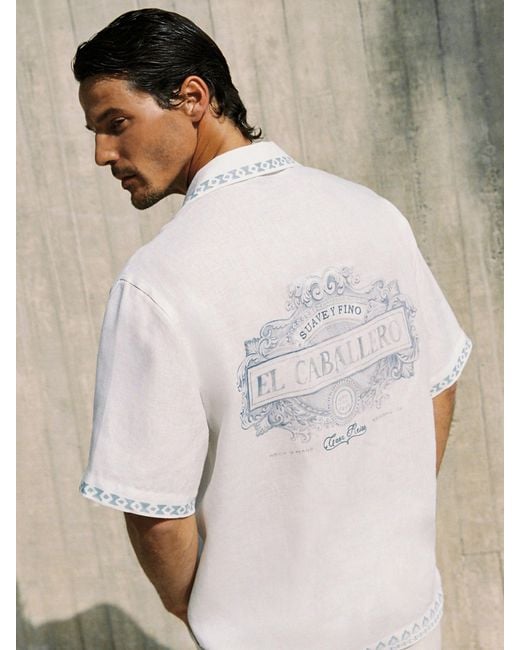 Reiss White Cotton-Linen Slogan-Print Shirt for men