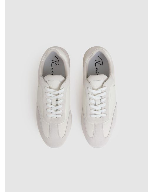 Reiss Natural Bonded-Leather Suede Running Trainers for men