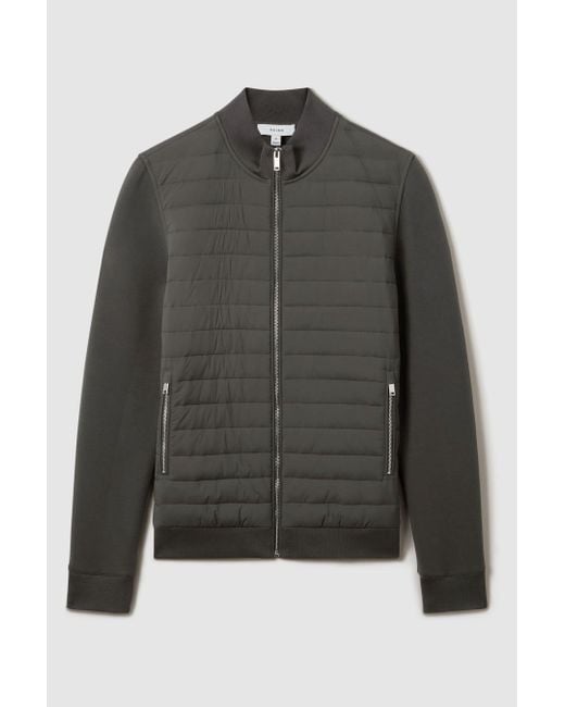 Reiss Gray Freddie - Sage Hybrid Quilt And Knit Zip-through Jacket, M for men