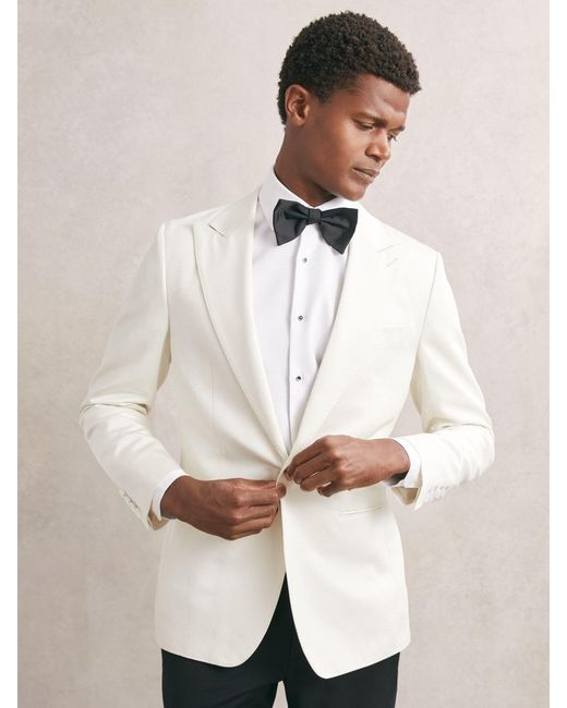 Reiss White Textured Single-Breasted Blazer Tailored-Fit Cotton-Blend for men