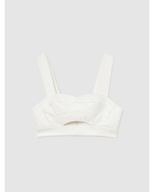 Reiss White Cotton-Blend Jacquard Crop Top