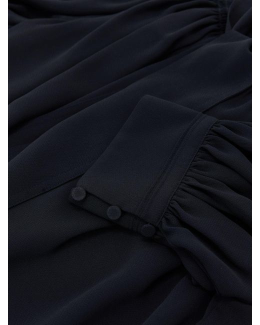 Reiss Blue Tie-Neck Short-Sleeve Blouse