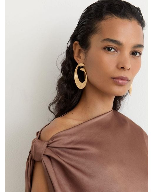 PAIGE Brown Satin Asymmetric Draped Maxi Dress