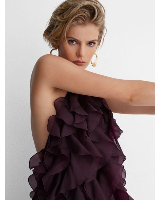 ATELIER Purple Silk-Organza Ruffle Maxi Dress