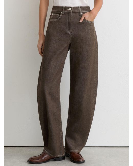 Reiss Natural Sabel - Brown Petite Barrel-leg Topstitched Jeans, Us 8