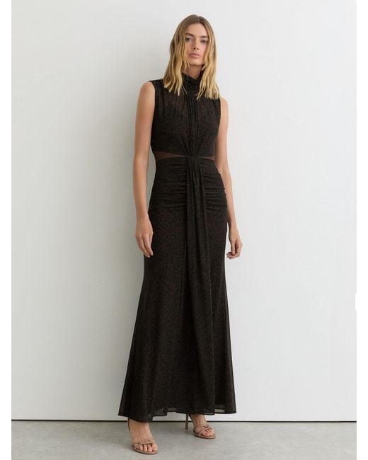 Reiss Black Animal-Print Ruched Sleeveless Maxi Dress