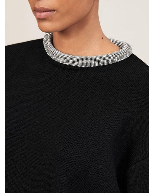 Reiss Black Wool-Blend Necklace-Trim Jumper With Cashmere