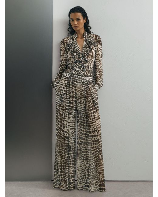 ATELIER Gray Animal-Print Wide-Leg Trousers