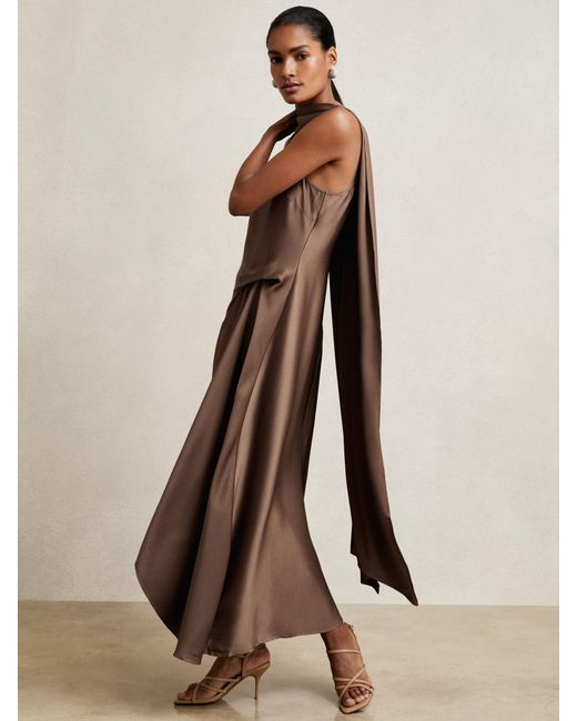 reiss brown satin dress Anais Lace-trimmed Satin Dress