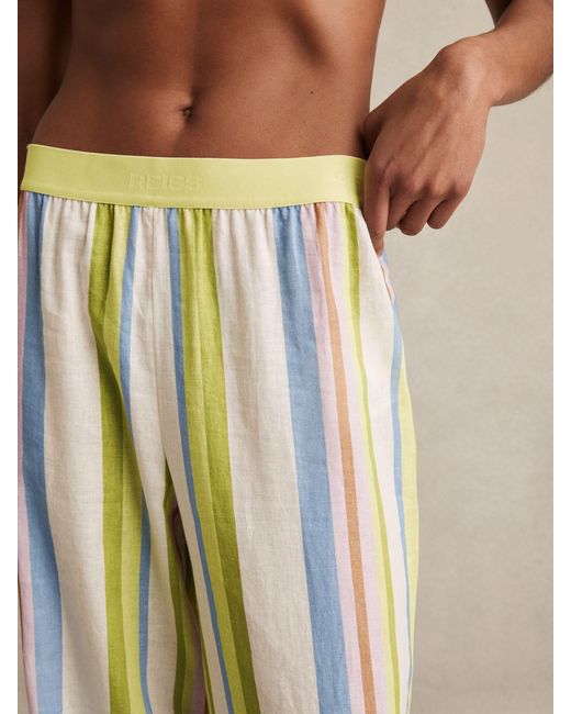 Reiss Natural Stevie - Green/blue Linen-blend Stripe Trousers, Xs