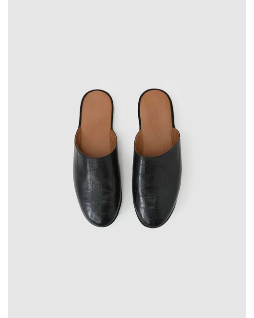 Reiss Black Leather Checkerboard-Embossed Mules for men