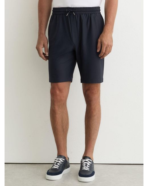 Reiss Blue Seersucker Drawstring Shorts for men