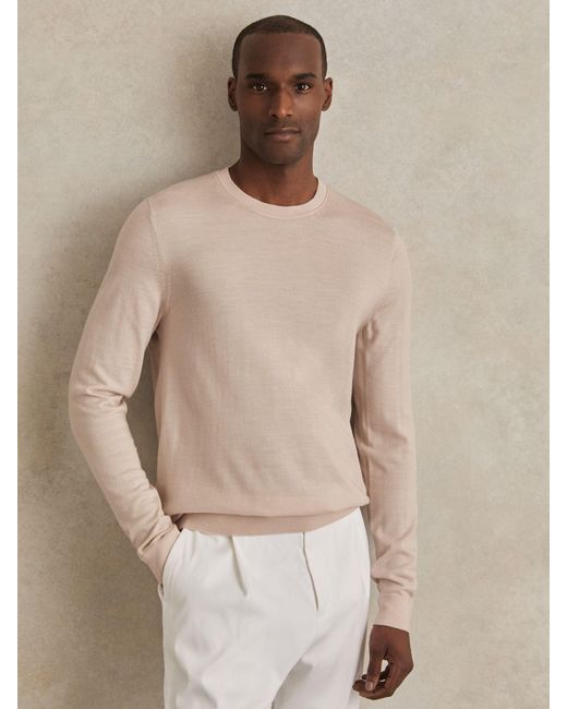 Reiss Natural Wessex - Beige Merino-wool Crew-neck Jumper, Xxl for men