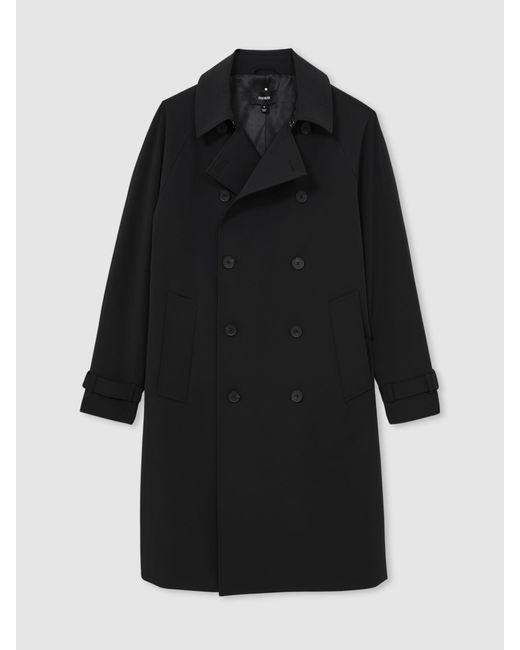 Reiss Blue Scramble - Black Double Breasted Long Trench Coat, S for men
