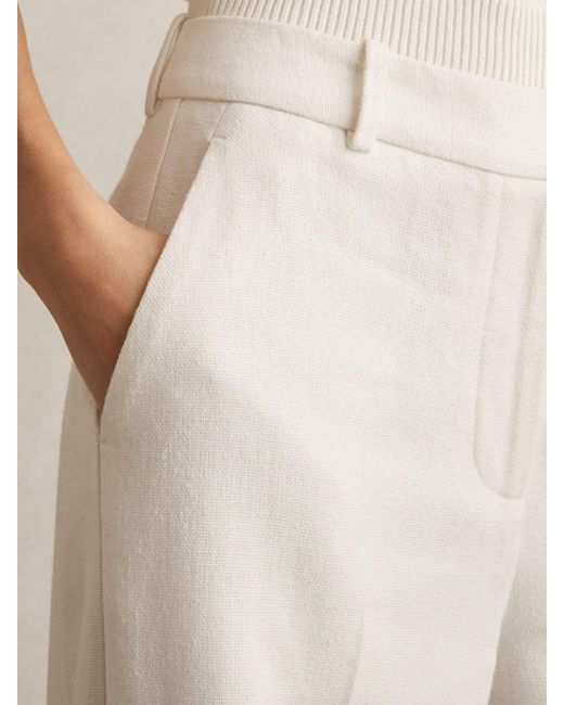 Reiss White Linen-Blend Wide-Leg Trousers