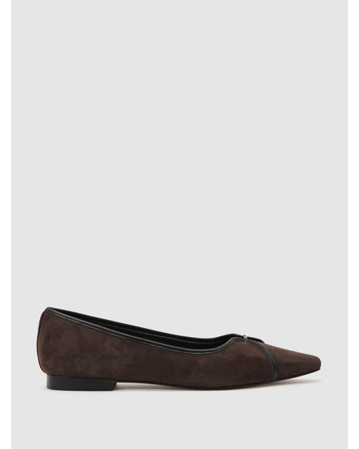 Reiss White Suede Pointed-Toe Ballerina Shoes