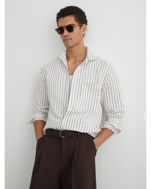 Reiss White Blend Seersucker Pinstripe Shirt Regular-Fit for men