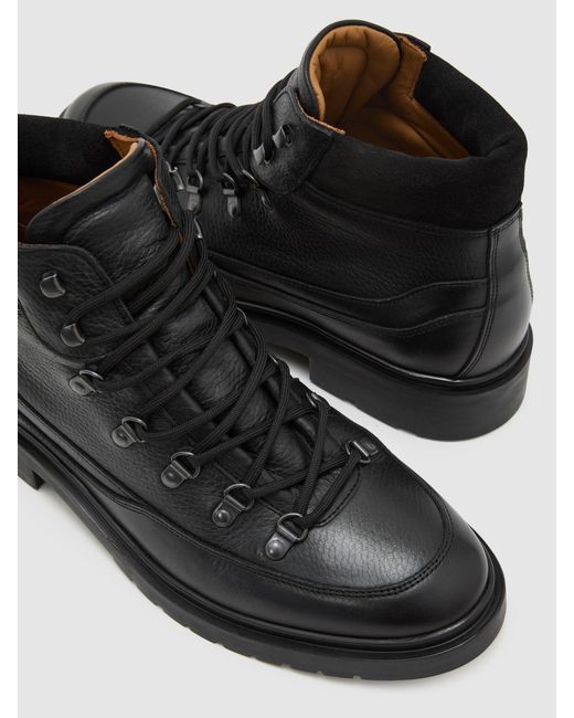 Reiss Black Leather Hiking Boots for men