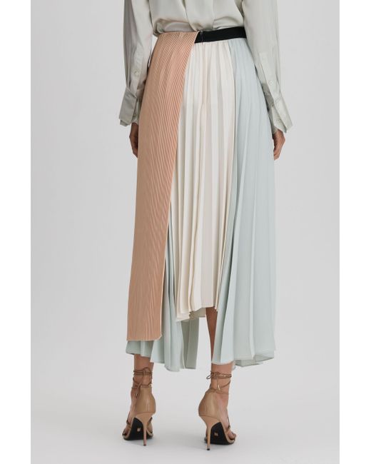 Reiss Multicolor Maddie - Pink/cream Pleated Asymmetric Midi Skirt, Us 0