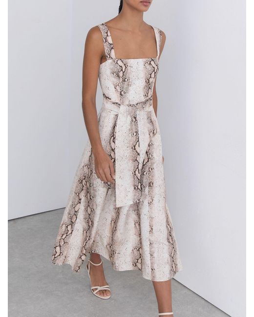 Reiss Natural Amy - Neutral Linen-blend Snake-print Midi Dress, Us 6
