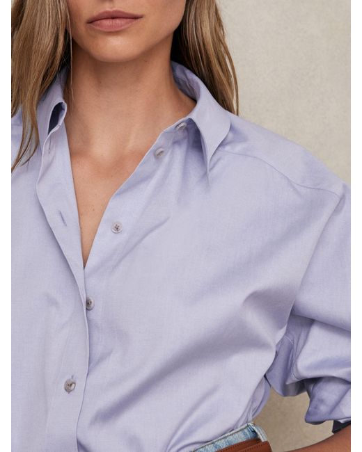 Reiss Purple Callie - Blue Cotton Button Through Oxford Shirt, Us 14
