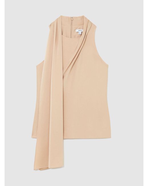 Reiss White Draped Scarf-Detail Sleeveless Top