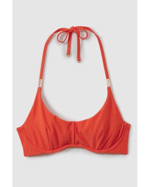 Reiss Brown Lucy - Orange Textured Underwired Bikini Top