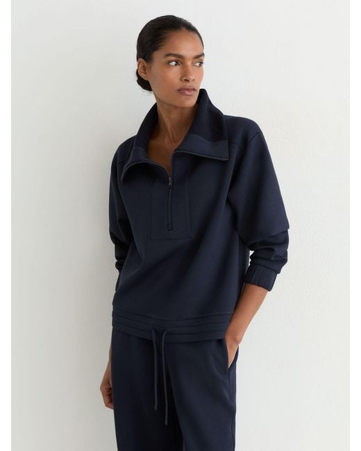 Reiss Blue Premium Interlock Half-Zip Sweatshirt