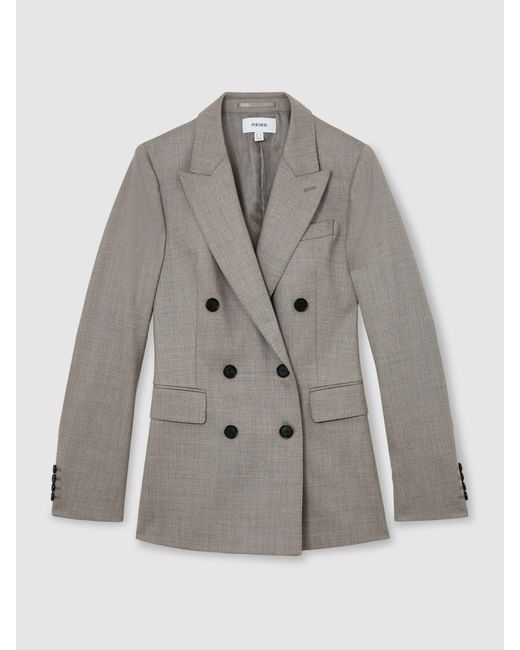 Reiss Gray Petite Wool-Blend Double-Breasted Blazer