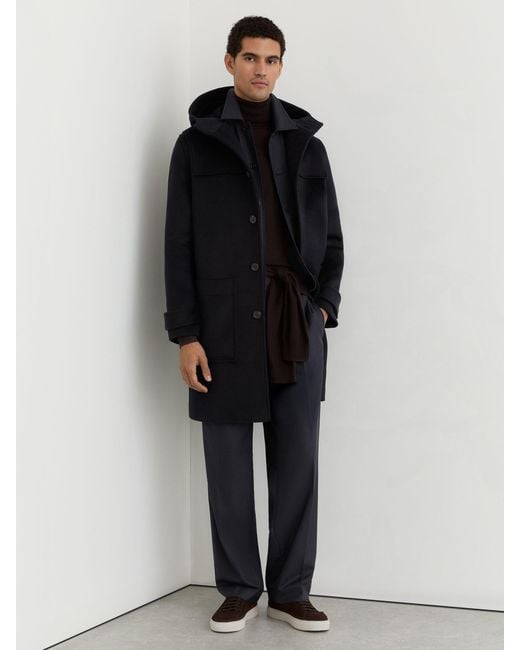 Reiss Blue Wool-Blend Hooded Duffle Coat for men