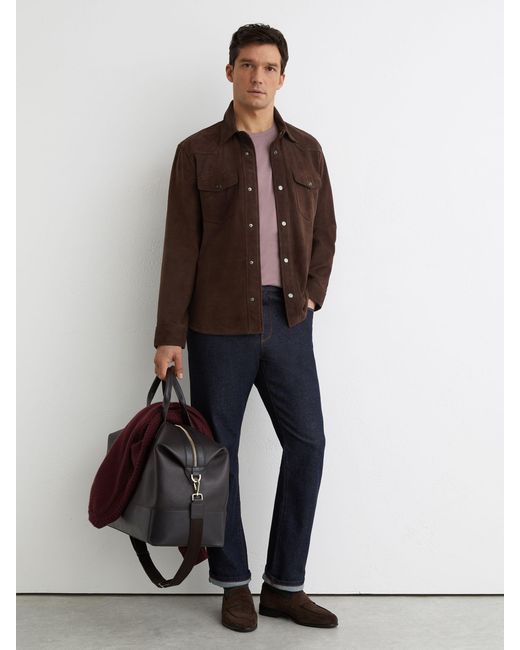 Reiss Finsbury - Chocolate Brown Suede Twin-pocket Trucker Jacket, Xs for men