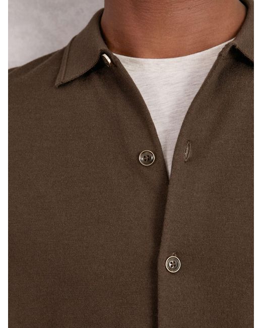 Reiss Brown Merino Wool Button-Through Cardigan for men