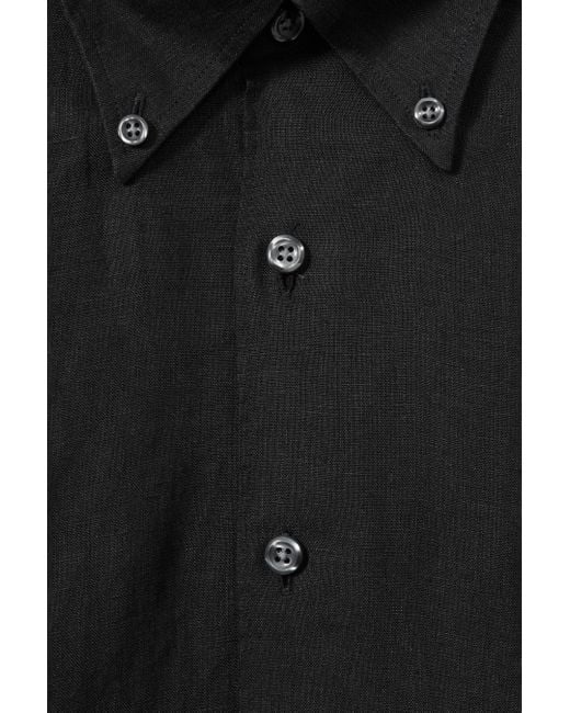 Oscar Jacobson Black Oscar Linen Button Down Collar Shirt for men