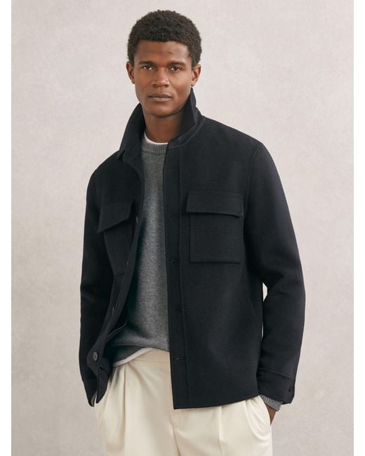 Reiss Black Wool-Blend Twin-Pocket Overshirt for men