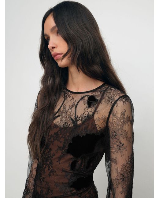 Reiss Black Lace Overlay Midi Dress