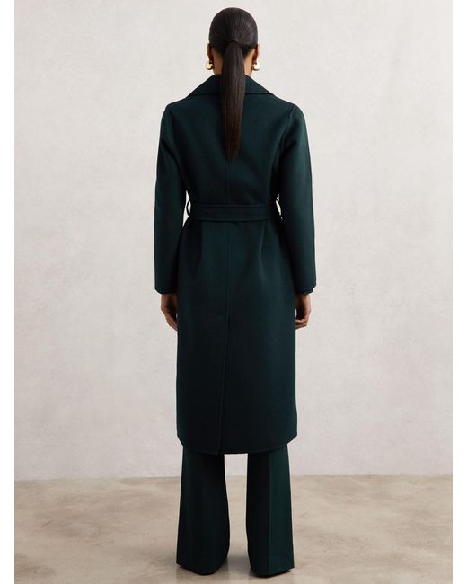 Reiss Blue Rene - Green Double-breasted Blindseam Coat Wool-blend, Us 2