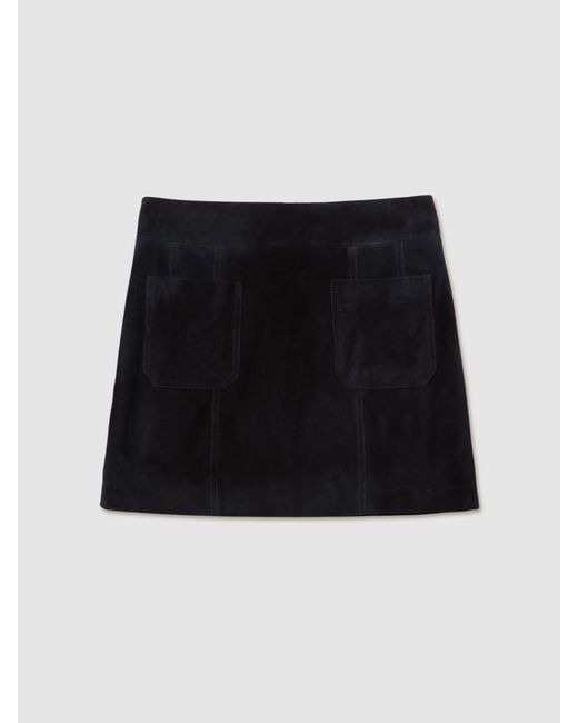 Reiss Black Suede Patch-Pocket Mini Skirt