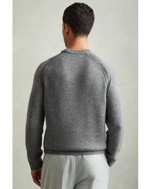 Reiss Gray Mid Melange Wool-Blend Raglan-Sleeve Jumper for men