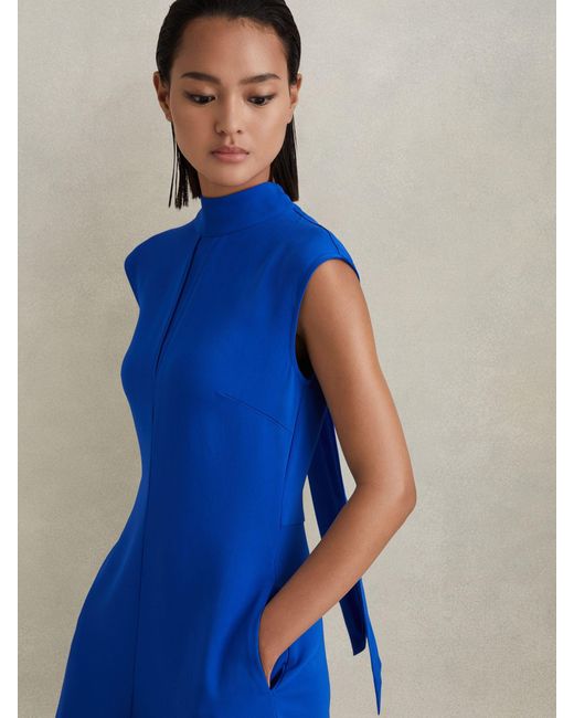 Reiss Blue Libby Cobalt Fitted Asymmetric Midi Dress