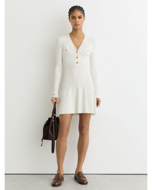 Reiss White Knitted Button-Detail Mini Dress