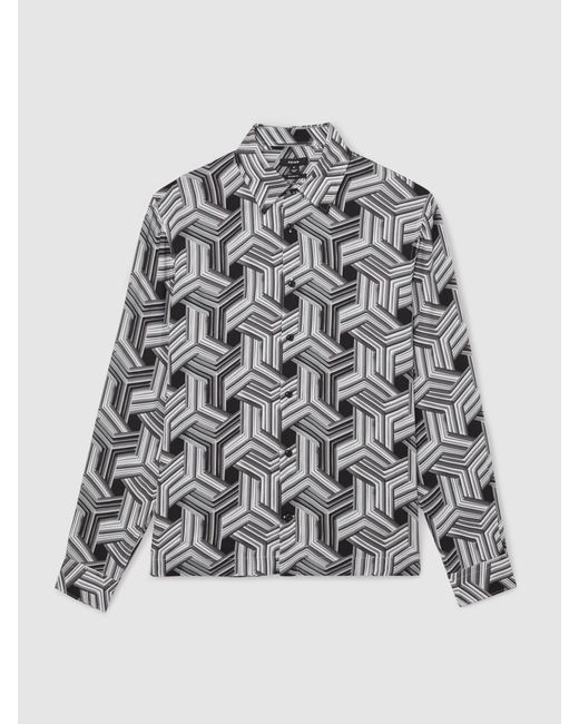 Reiss Gray Abstract-Print Regular-Fit Shirt for men